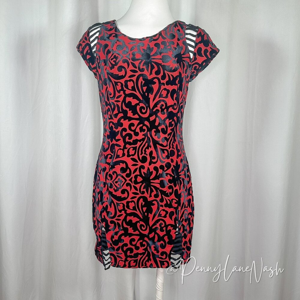 Shakuhachi Red Burnout Velvet Mini Bodycon Dress